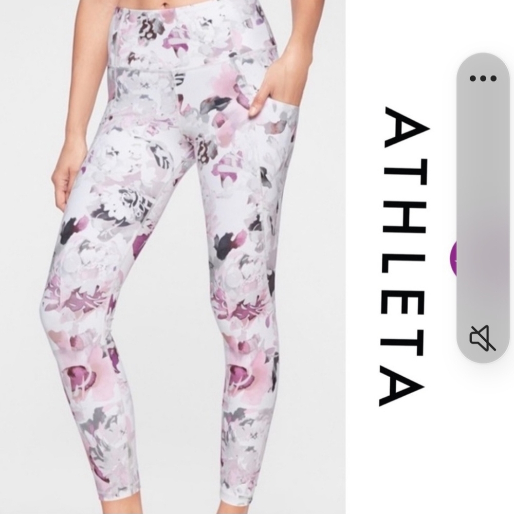 Athleta Floral Leggings - Pink and Gray